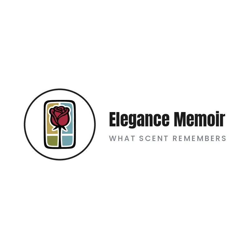 The perfume name Elegance Memoir as a branded logo in a black ink style