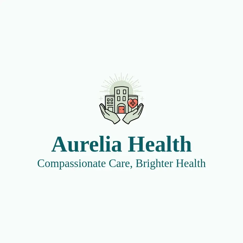 The hospital name Aurelia Health as a branded logo with a color icon