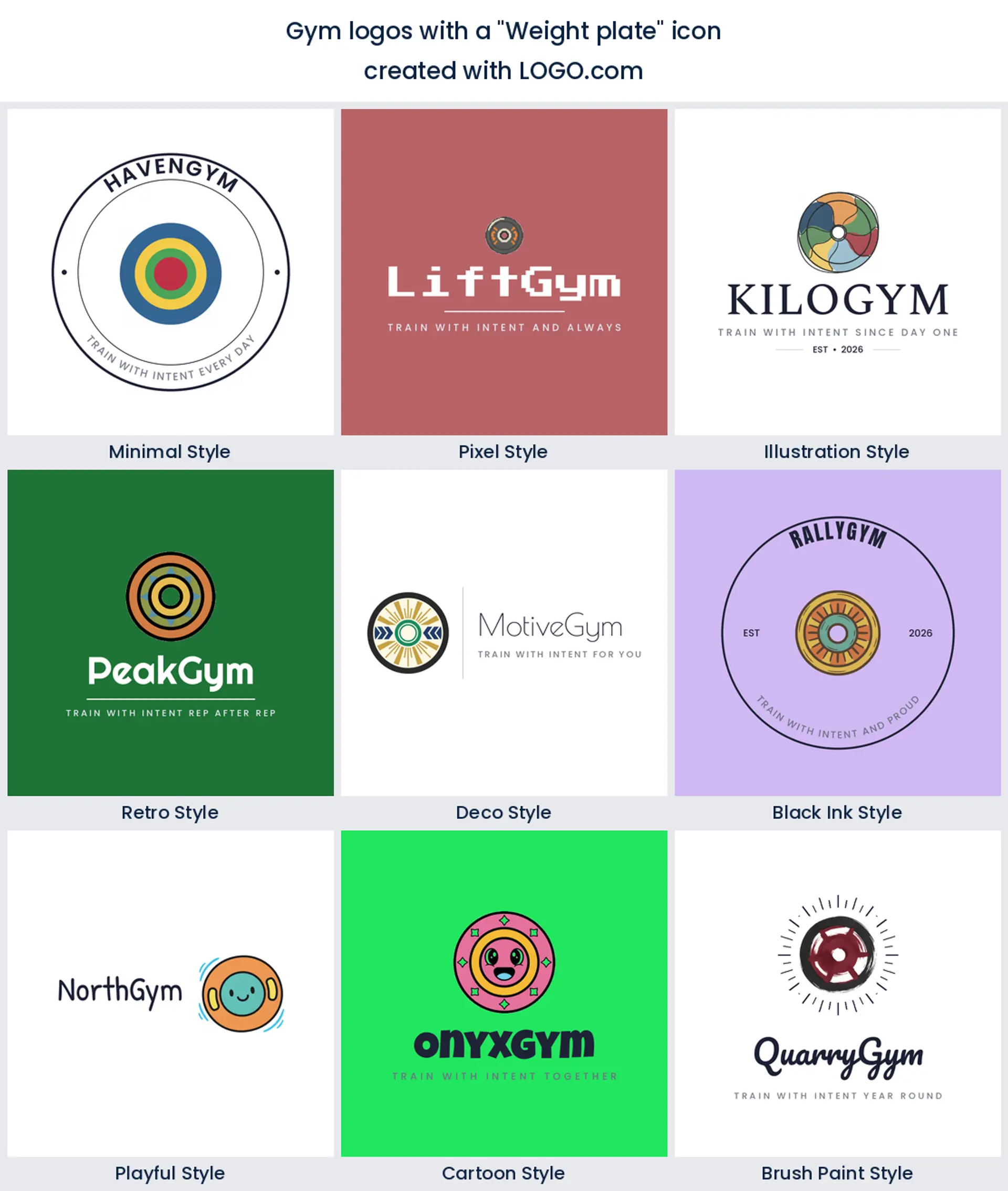 Weight plate gym logo shown across nine LOGO.com styles