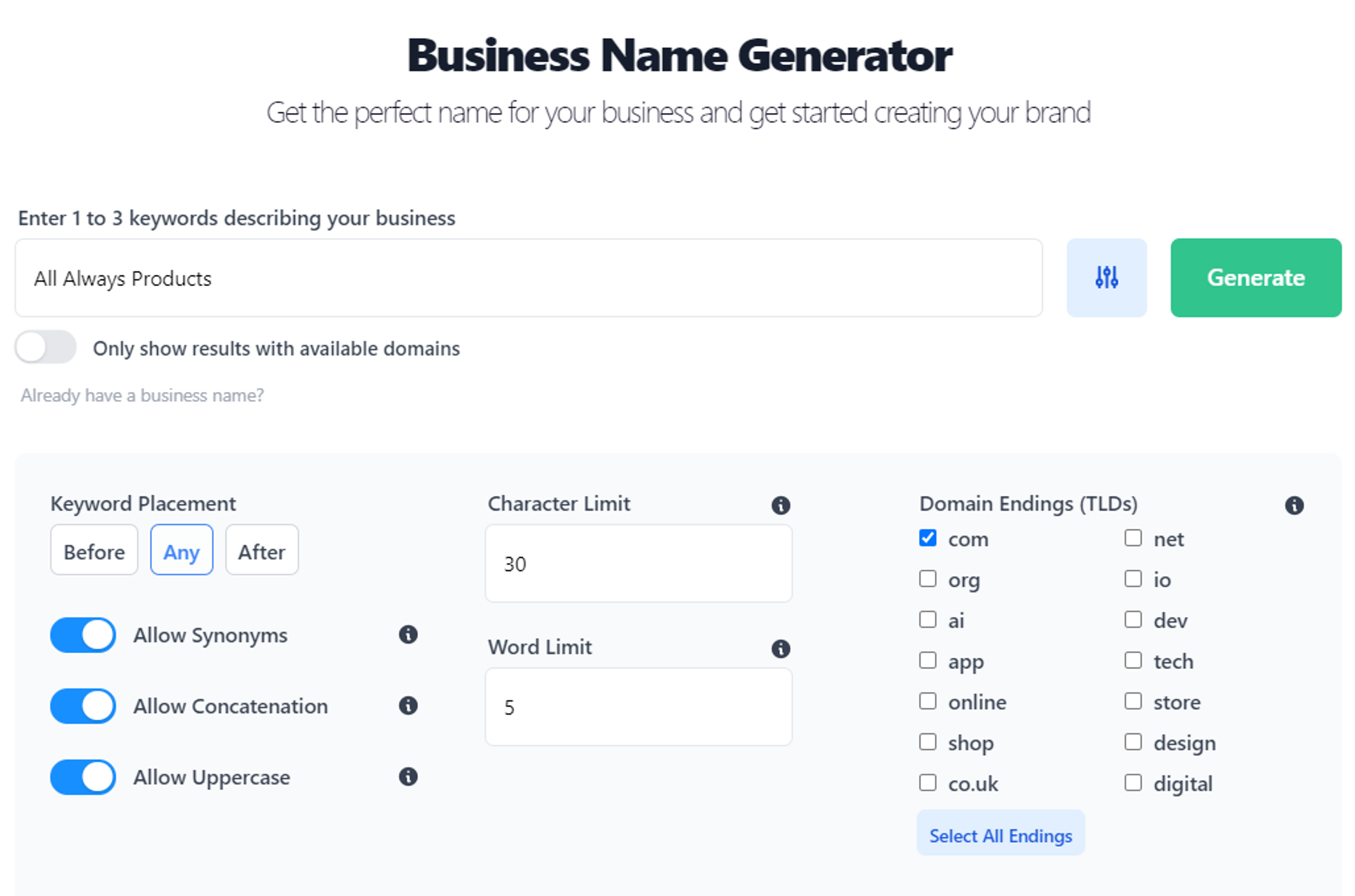 eCommerce Business Name Generator