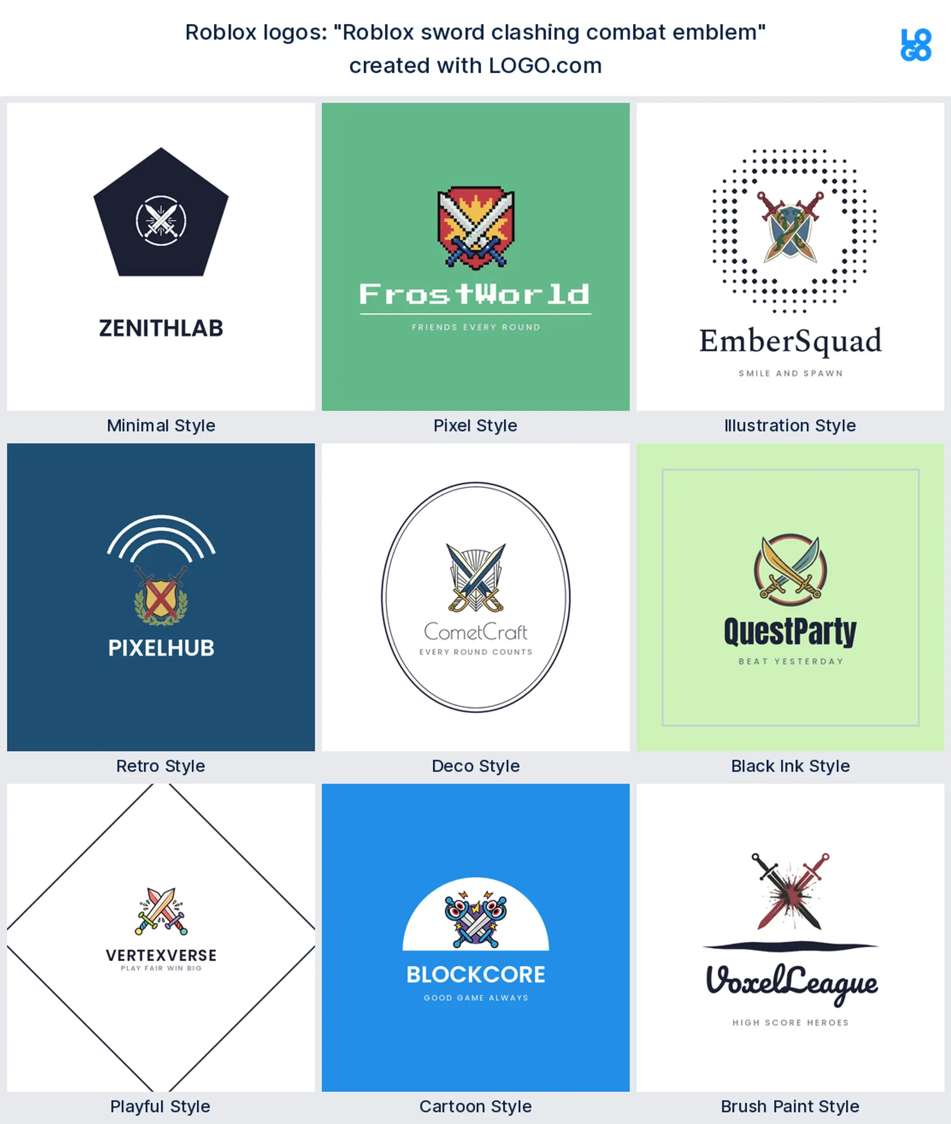 Roblox logos built from the founder prompt "Roblox sword clashing combat emblem"
