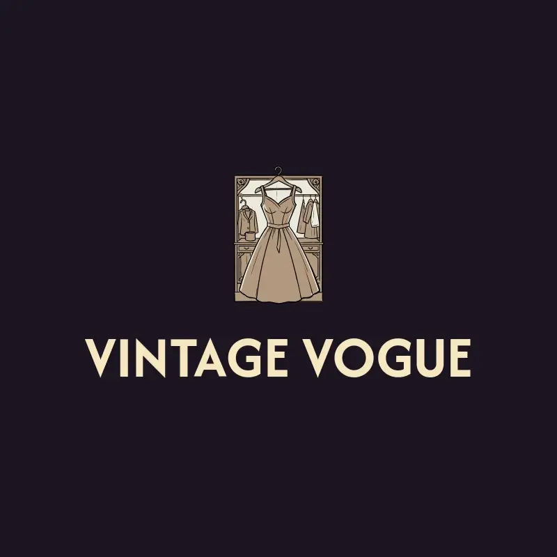 The thrift store name Vintage Vogue as a branded logo with a color icon