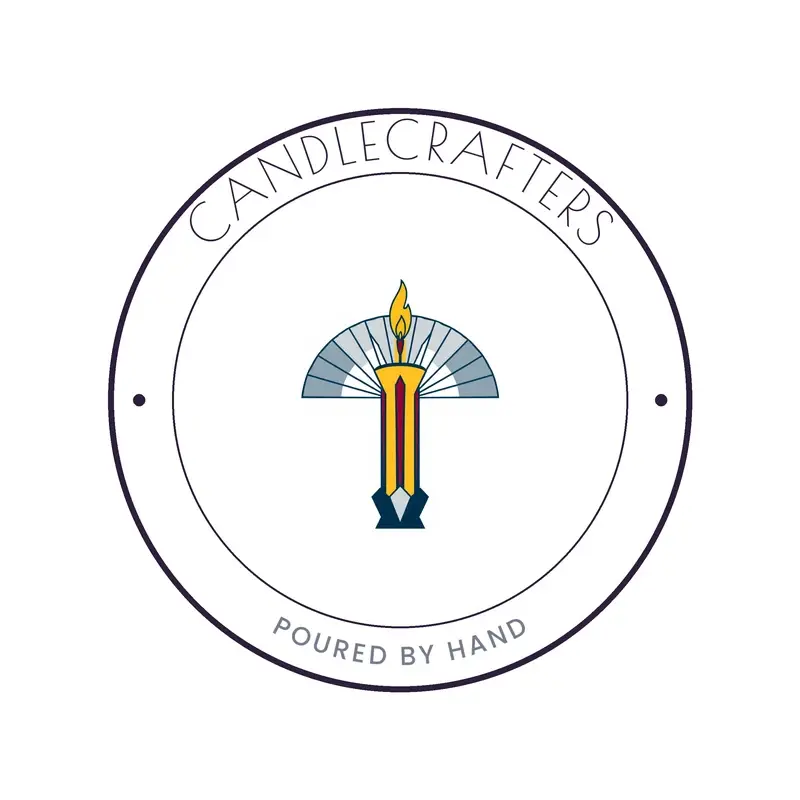 The candle name CandleCrafters as a branded logo in a deco style
