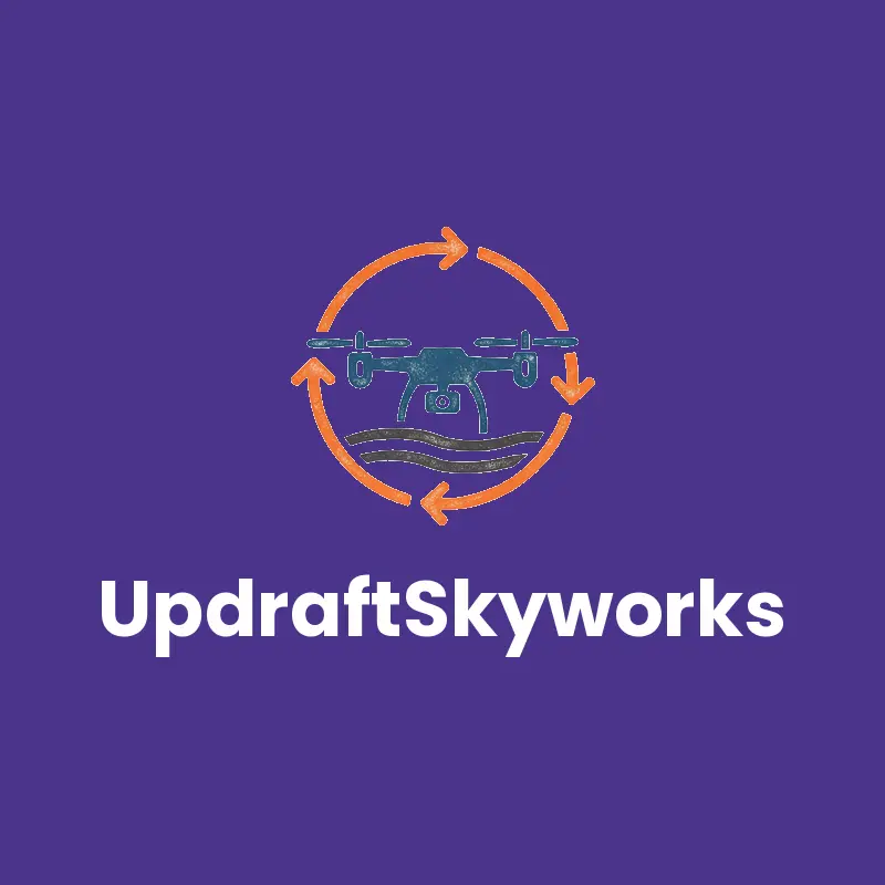 Linocut 360 degree drone aerial view logo for UpdraftSkyworks