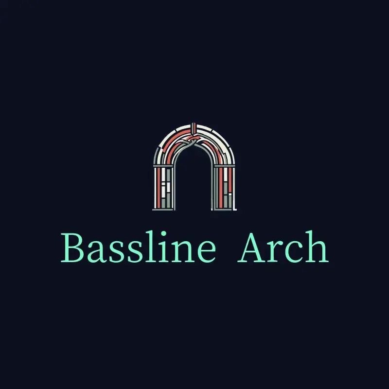 The music brand name Bassline Arch as a branded logo with a color icon