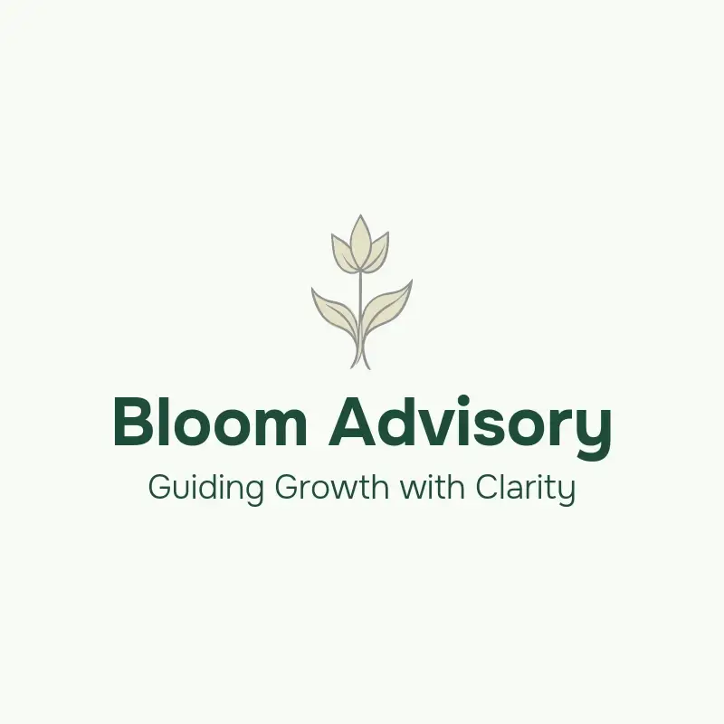 The consulting business name Bloom Advisory as a branded logo with a single color icon