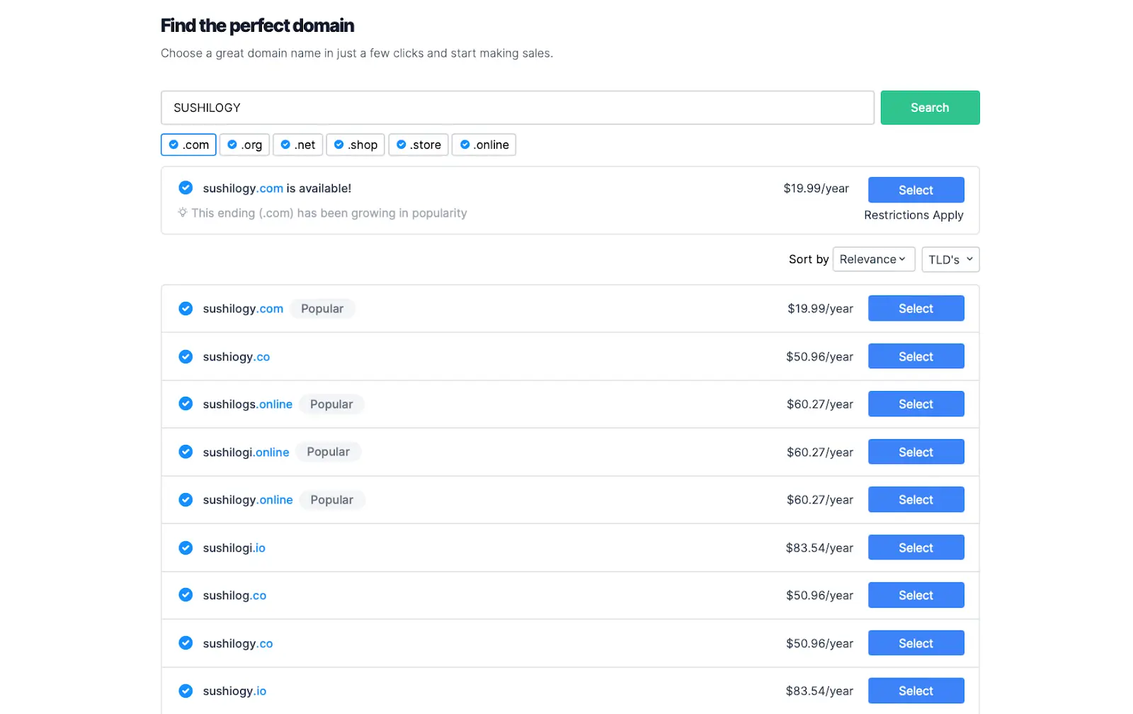 Choose the domain name closest to your business name