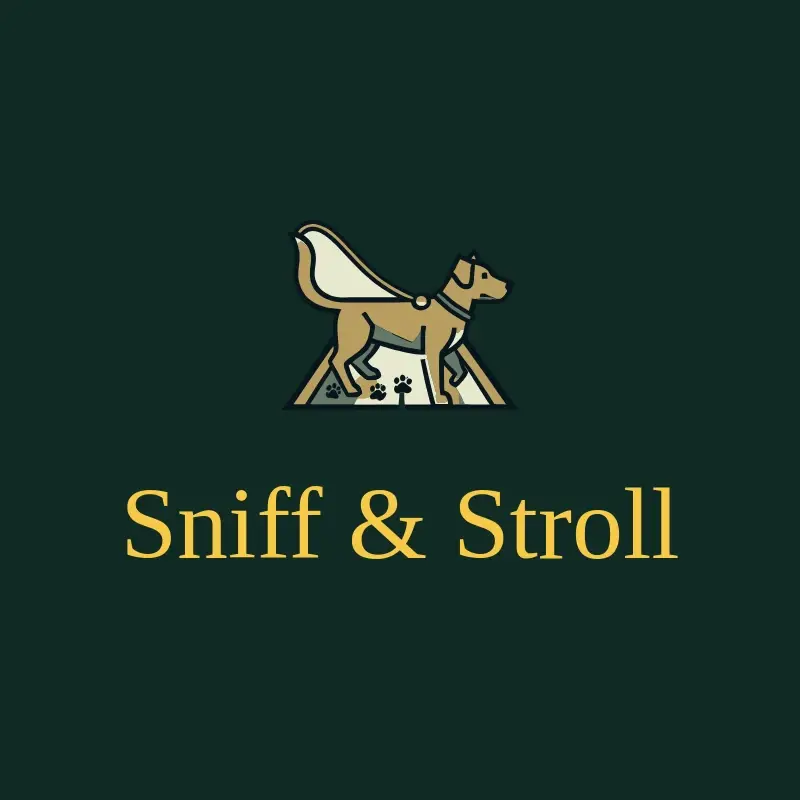 The dog walking business name Sniff & Stroll as a branded logo with a color icon