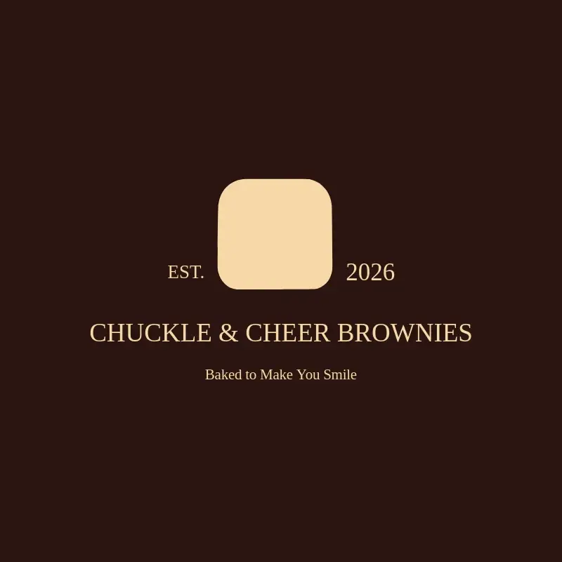 The funny business name Chuckle & Cheer Brownies as a branded logo with a single color icon