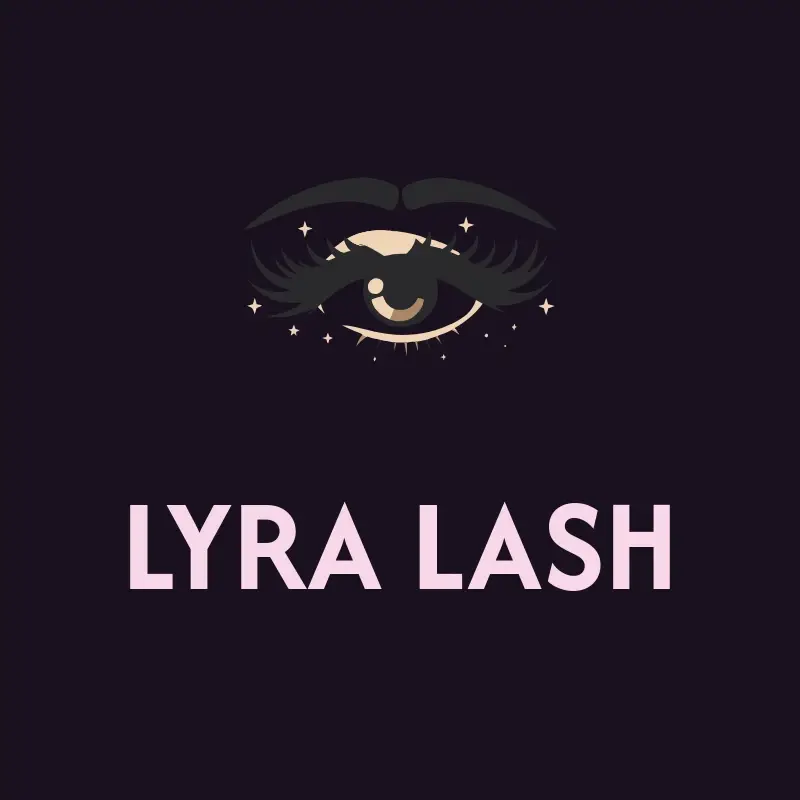 The lash name Lyra Lash as a branded logo with a color icon