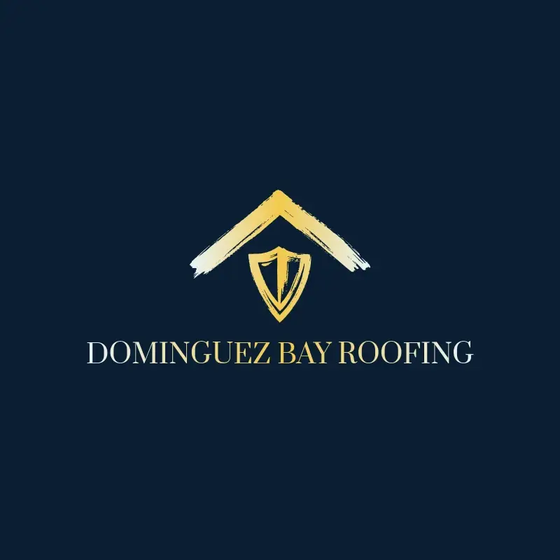 The roofing name Dominguez Bay Roofing as a branded logo with a color icon