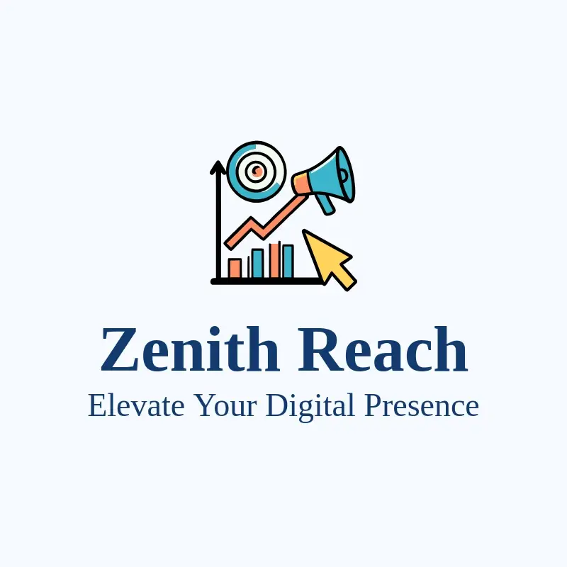 The digital marketing company name Zenith Reach as a branded logo with a color icon