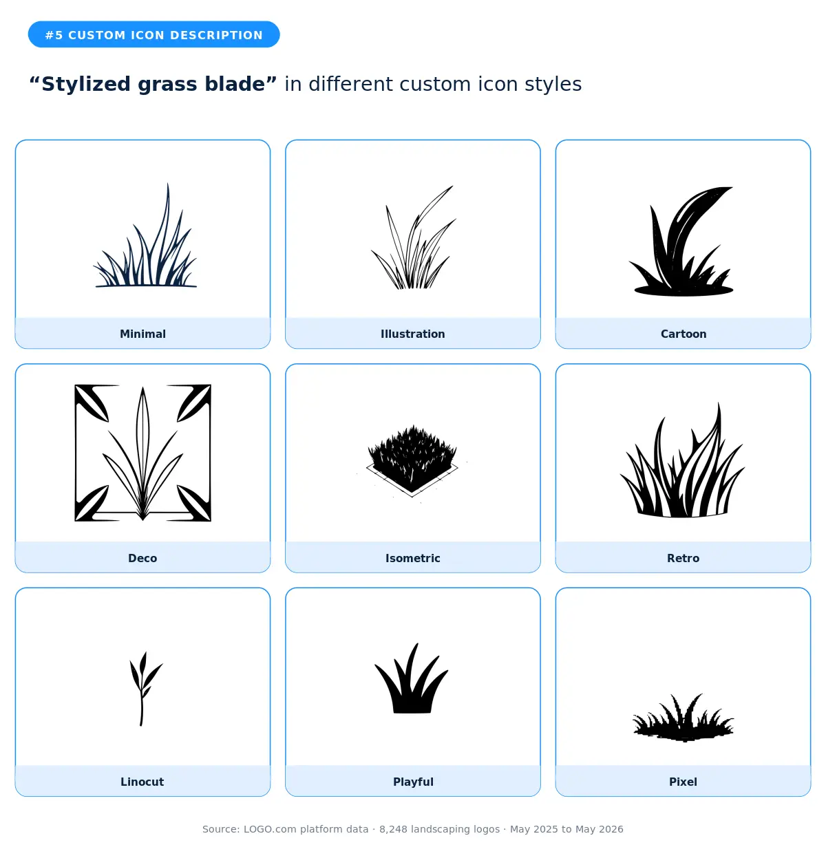 Stylized grass blade in nine styles