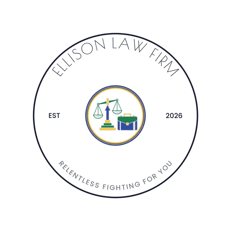 Scales beside a briefcase, a corporate law logo in a deco style