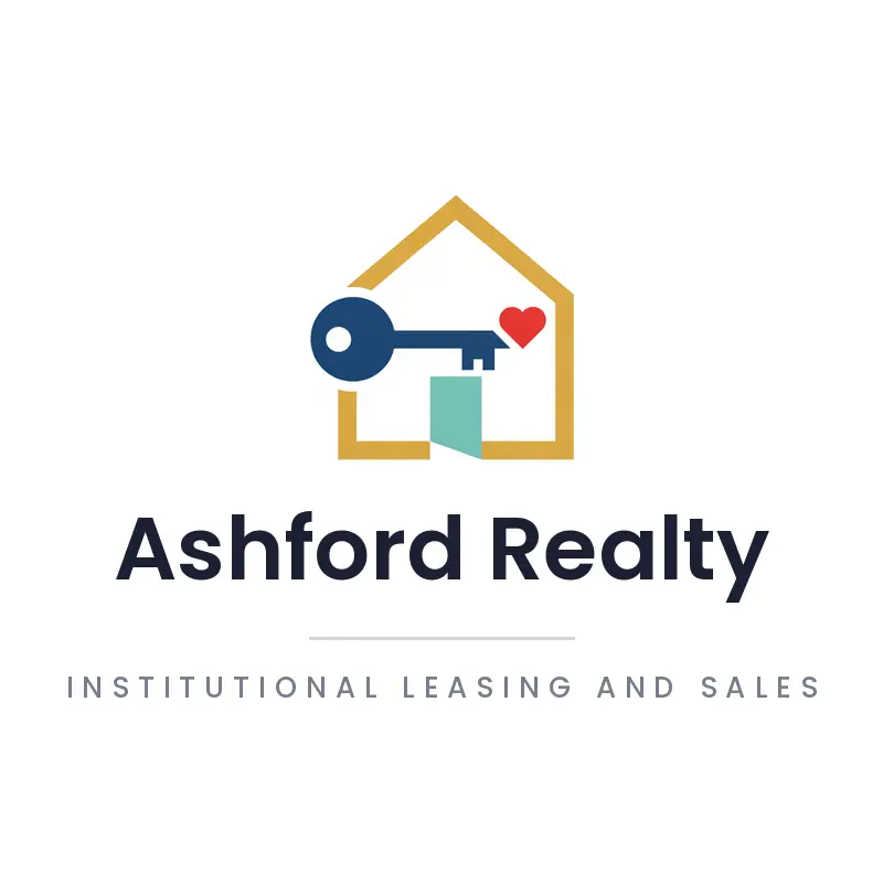 A key unlocking a property outline, a brokerage commercial real estate logo in a minimal style