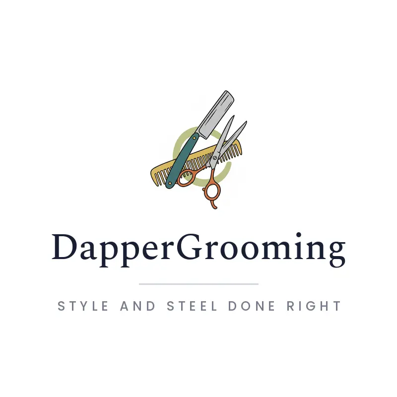 An illustrated gentleman’s barber tools logo on a white background.
