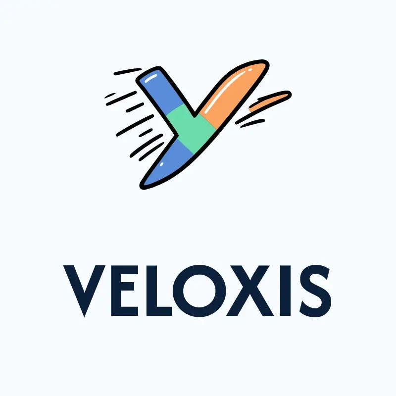 The app name Veloxis as a branded logo with a color icon