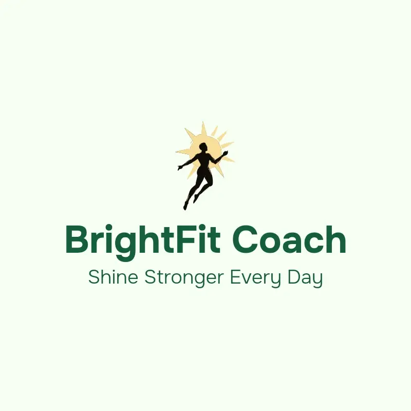 The personal training name BrightFit Coach as a branded logo with a color icon