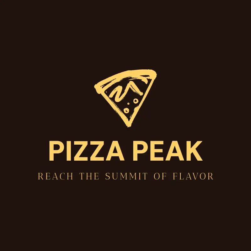 The pizza shop name Pizza Peak as a branded logo with a single color icon