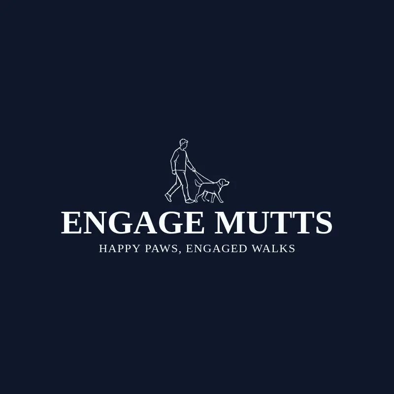 The dog walking business name Engage Mutts as a branded logo with a single color icon