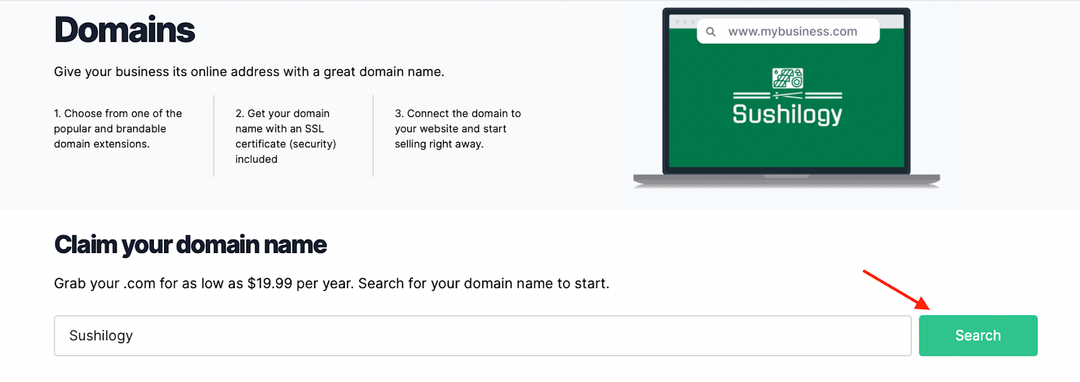 Start searching for available domain names