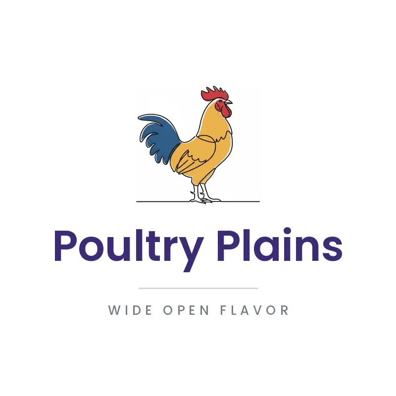 The farm name Poultry Plains as a branded logo in a minimal style
