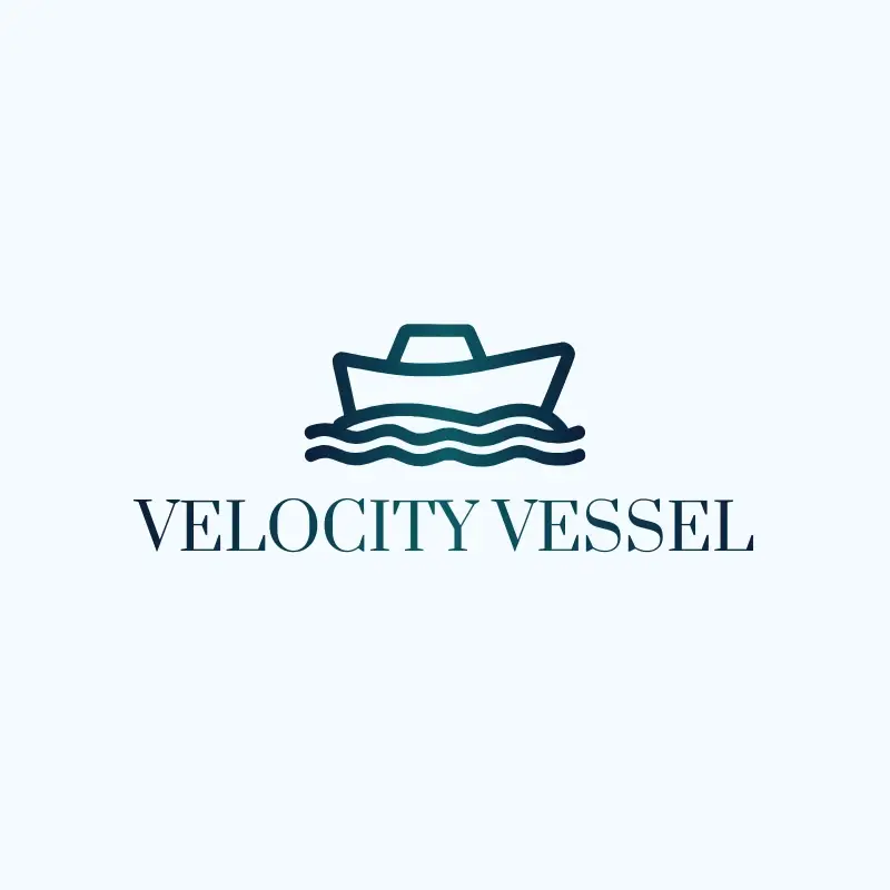 The boat name Velocity Vessel as a branded logo with a single color icon