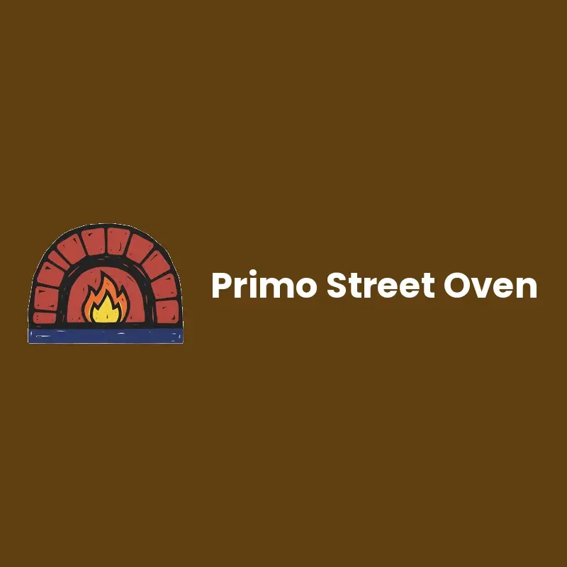 The food truck name Primo Street Oven as a branded logo in a linocut style