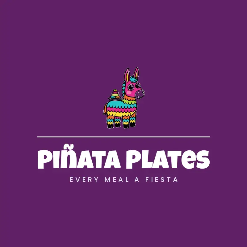 The restaurant name Piñata Plates as a branded logo in a cartoon style