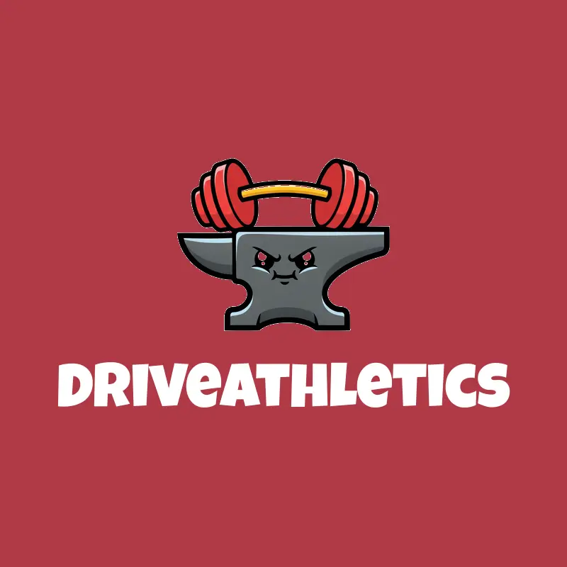 Cartoon iron anvil and barbell logo for DriveAthletics