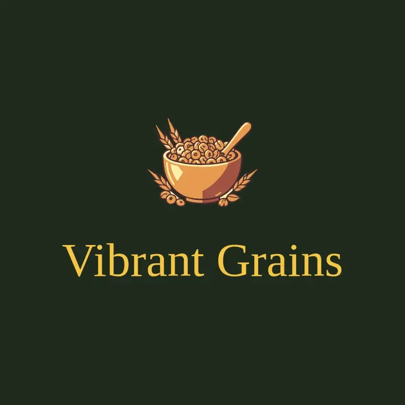 The cereal name Vibrant Grains as a branded logo with a color icon