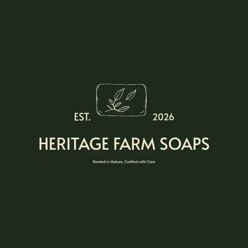 The soap business name Heritage Farm Soaps as a branded logo with a single color icon