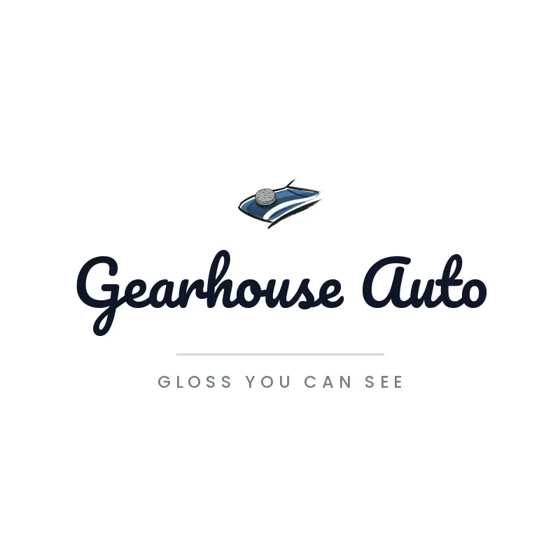 A brushed polished car mark beside a script auto care wordmark on white.