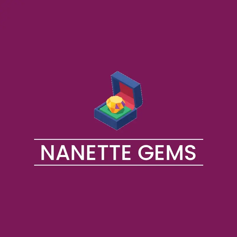 The jewelry name Nanette Gems as a branded logo in a isometric style