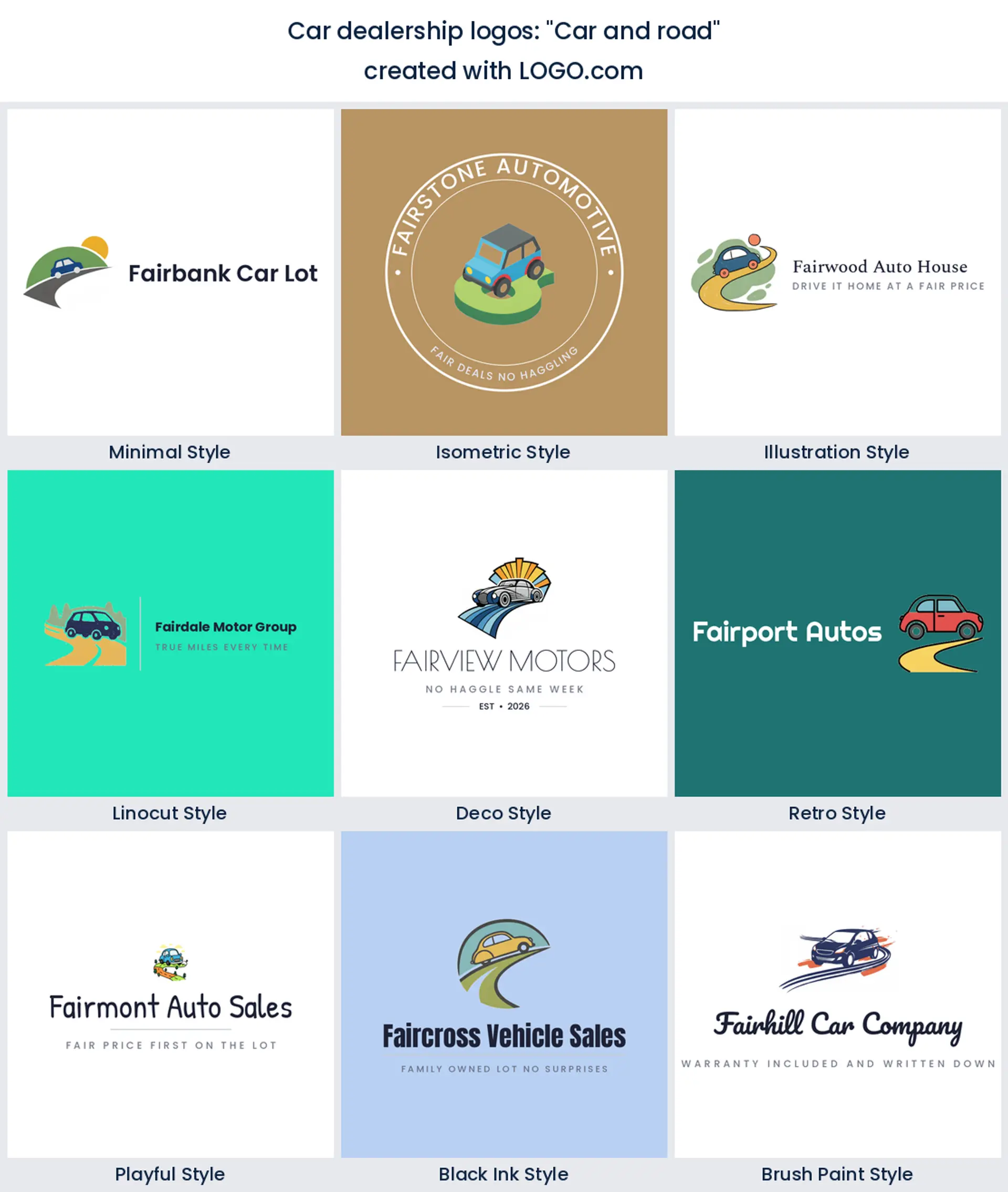 Car and road automotive logo in nine styles