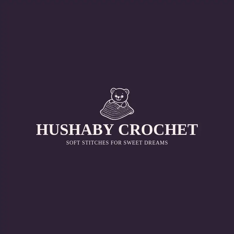 The baby store name Hushaby Crochet as a branded logo with a single color icon
