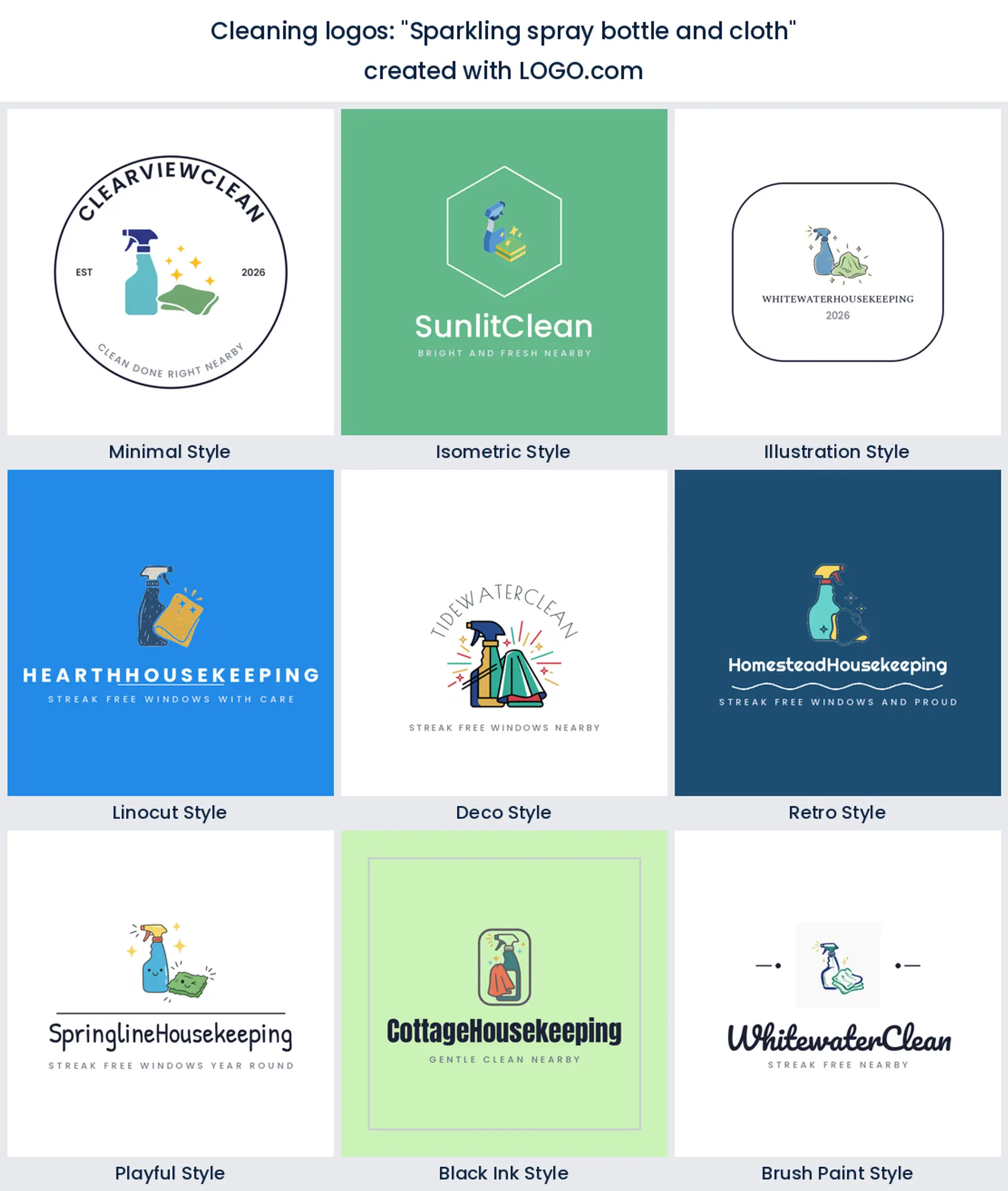 Sparkling spray bottle and cloth logo idea for a cleaning brand