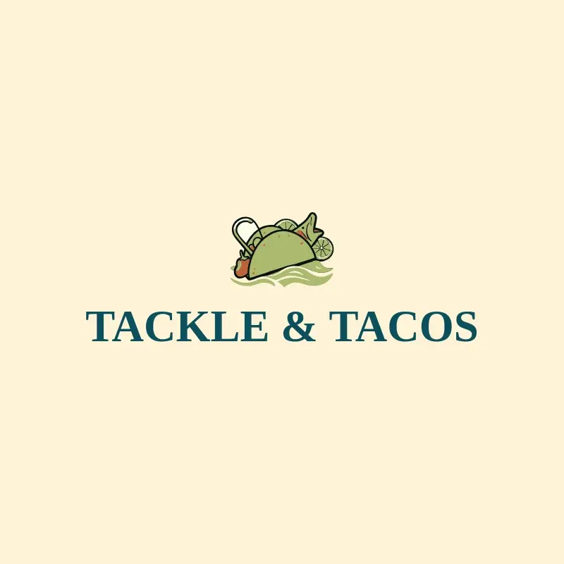 The Mexican restaurant name Tackle & Tacos as a branded logo with a color icon