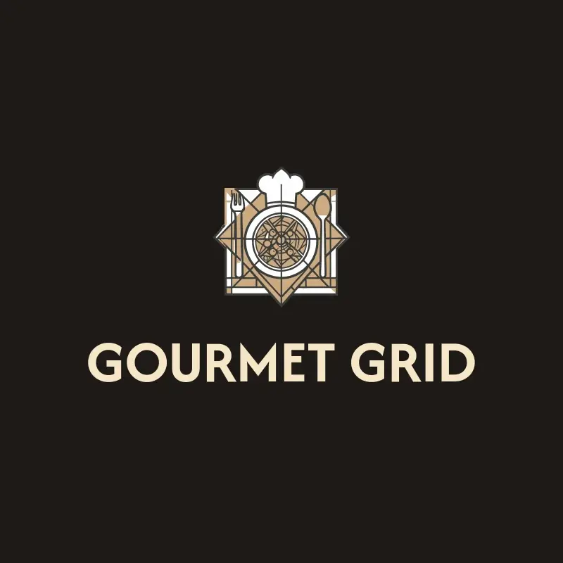 The catering name Gourmet Grid as a branded logo with a color icon