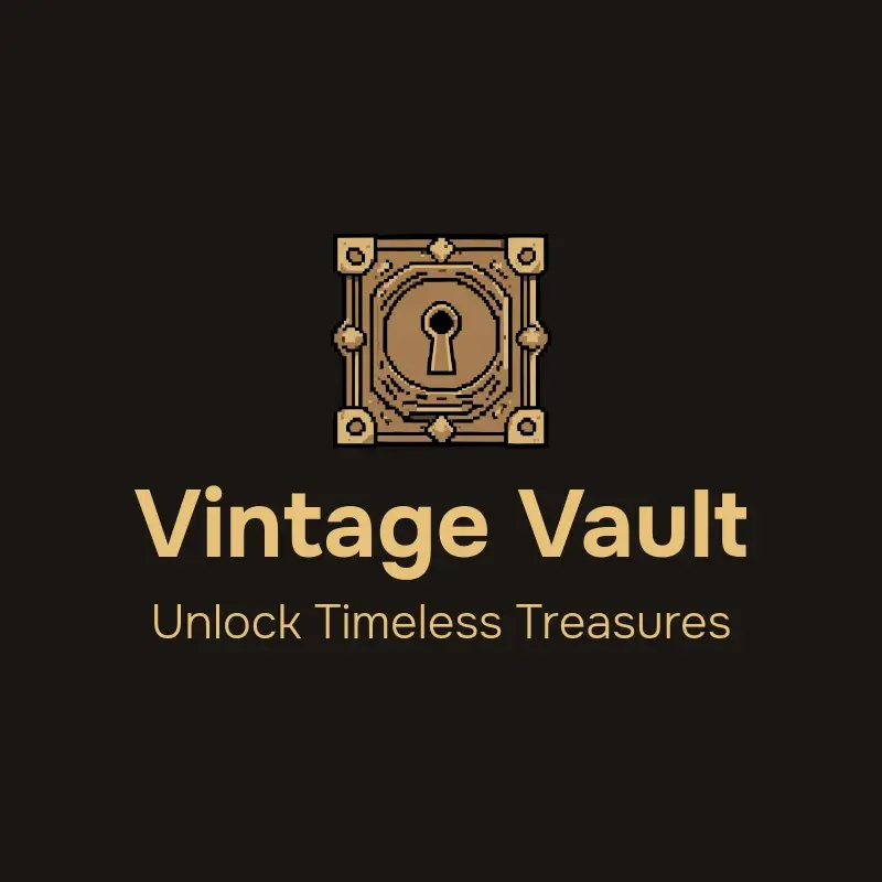 The thrift store name Vintage Vault as a branded logo with a color icon