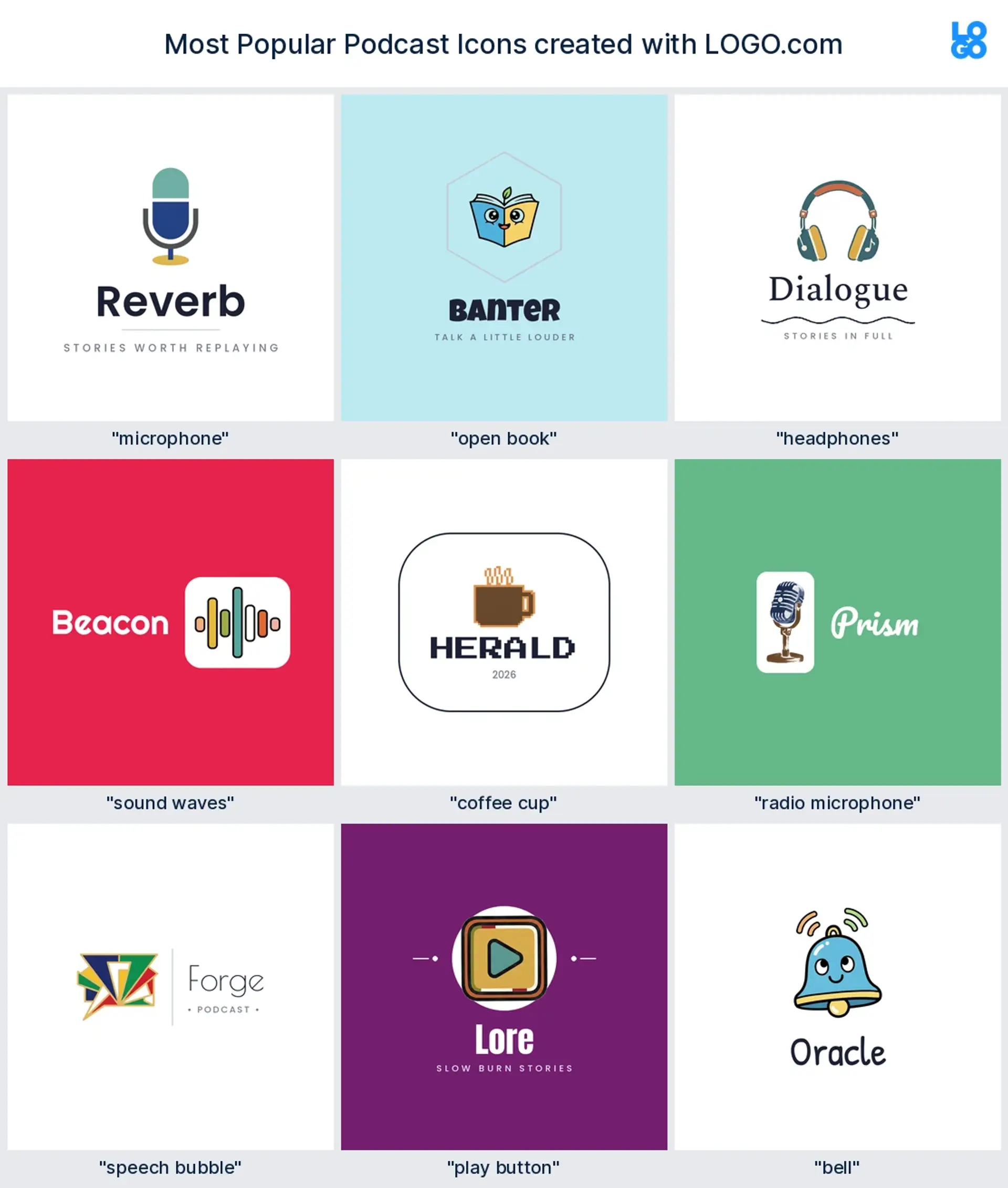 The nine most popular podcast logo symbols on LOGO.com