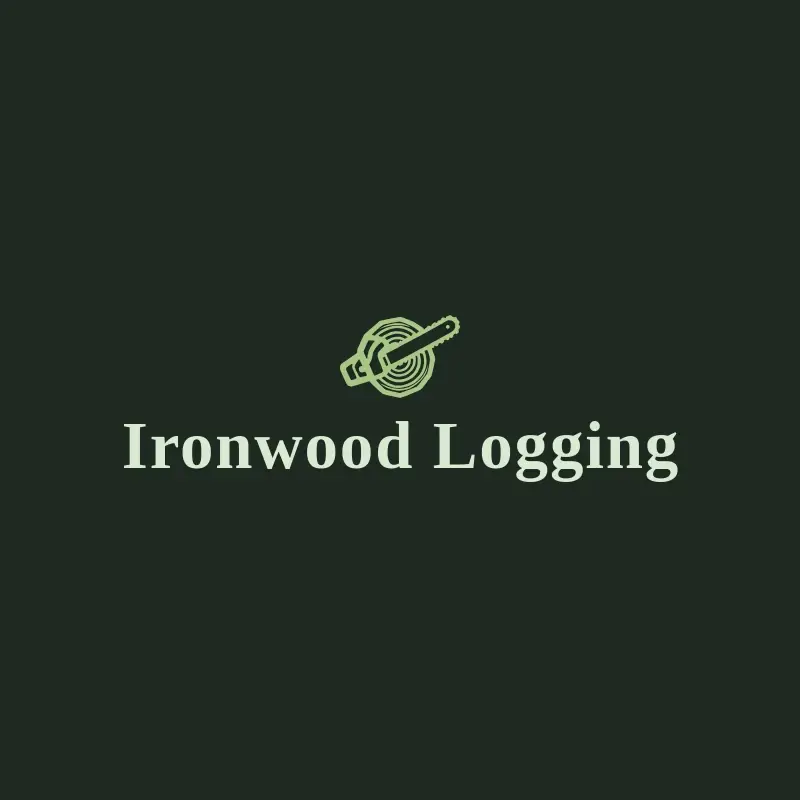 The tree trimming company name Ironwood Logging as a branded logo with a single color icon