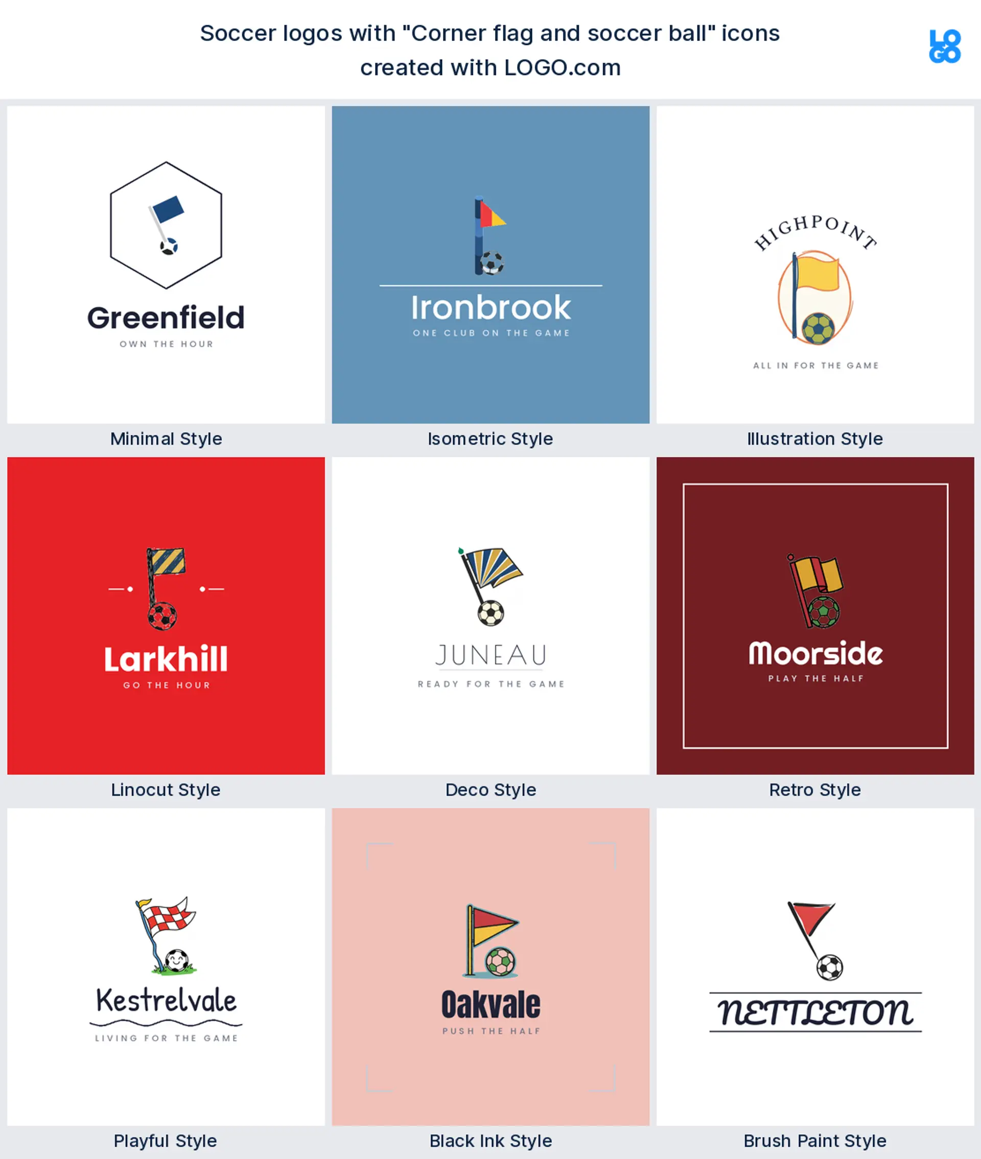 Corner flag soccer logo shown in nine LOGO.com styles