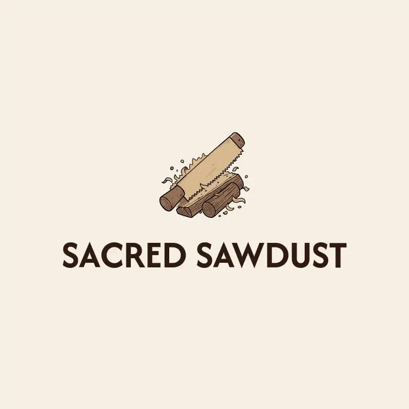 The woodworking name Sacred Sawdust as a branded logo with a color icon