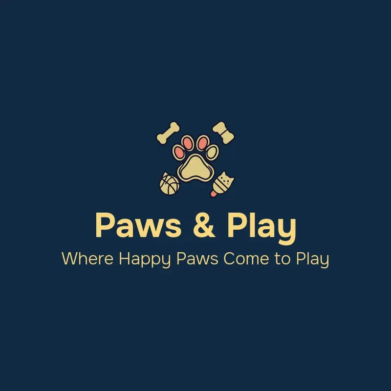 The pet business name Paws and Play as a branded logo with a color icon