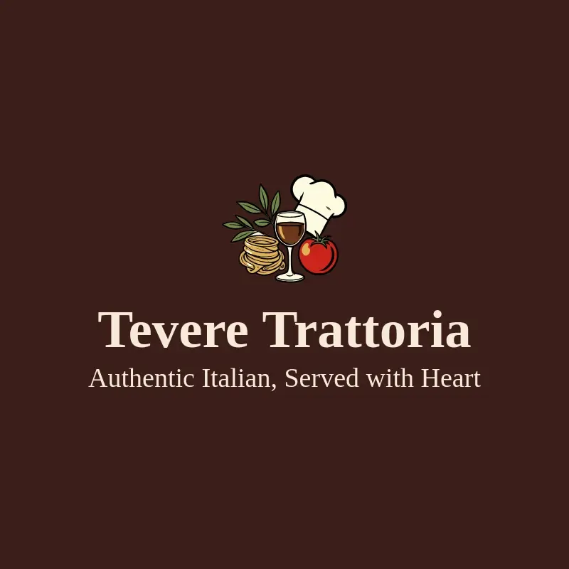 The Italian restaurant name Tevere Trattoria as a branded logo with a color icon