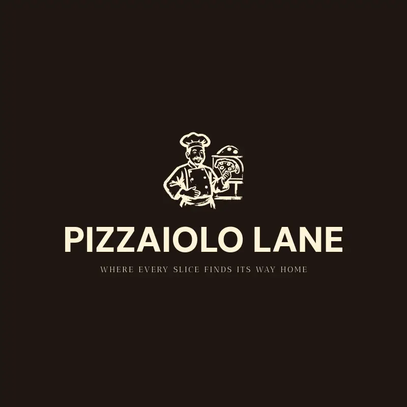 The pizza shop name Pizzaiolo Lane as a branded logo with a single color icon