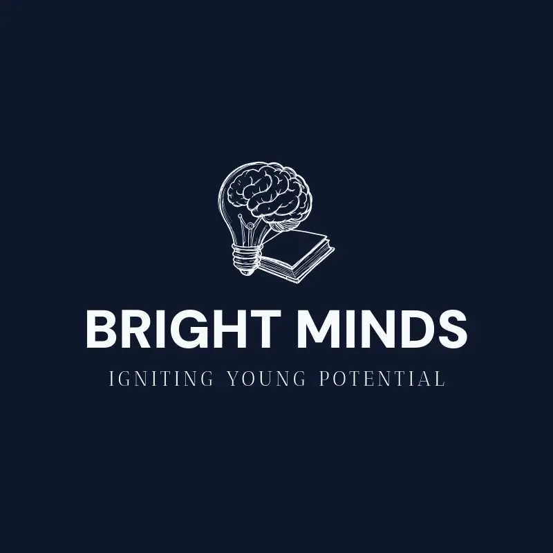 The tutoring name Bright Minds as a branded logo with a single color icon