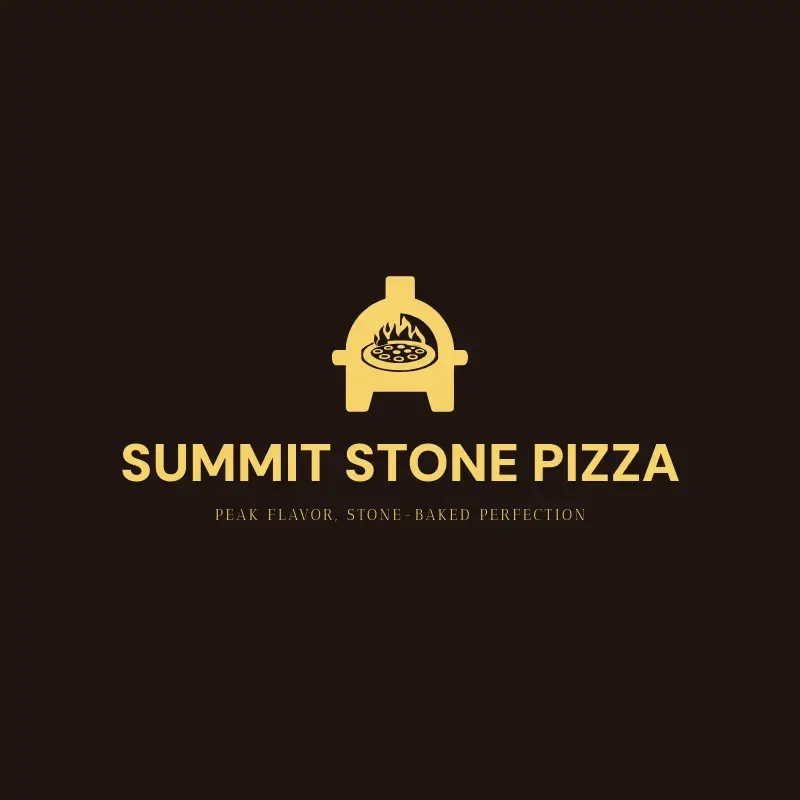 The pizza shop name Summit Stone Pizza as a branded logo with a single color icon
