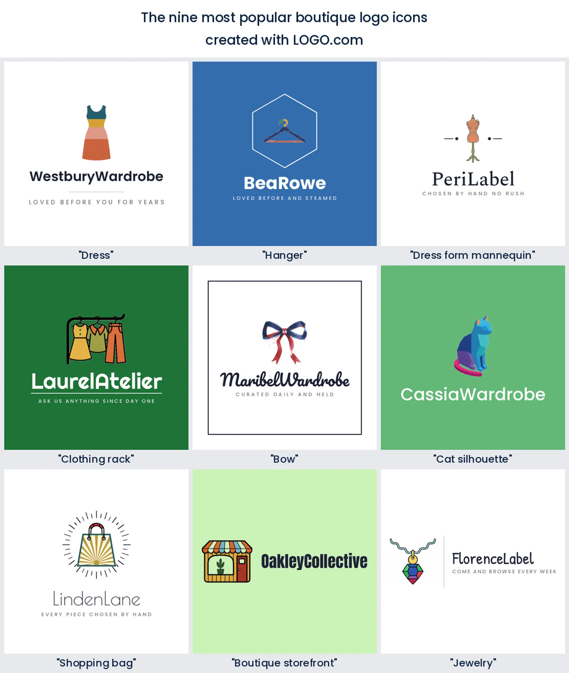 The nine most used boutique logo icons on LOGO.com